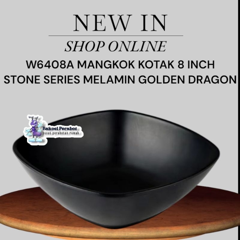 Grosir dan Ecer W6408A Mangkok Kotak 8 Inch Stone Series Motif batu Golden Dragon