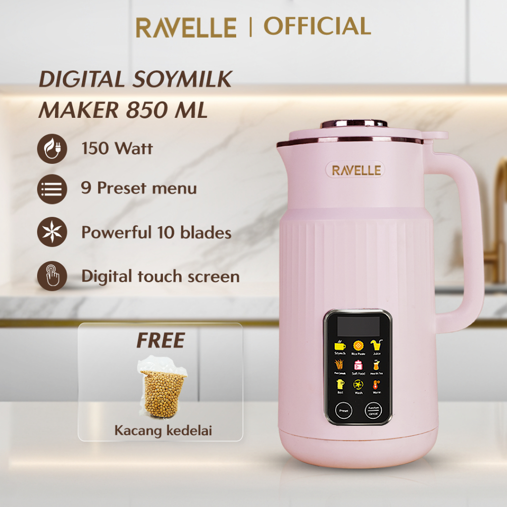 RAVELLE VANTE Digital Soymilk Maker 850ml 9 in 1 - Mesin Multifungsi Pembuat Susu Kacang Kedelai tan