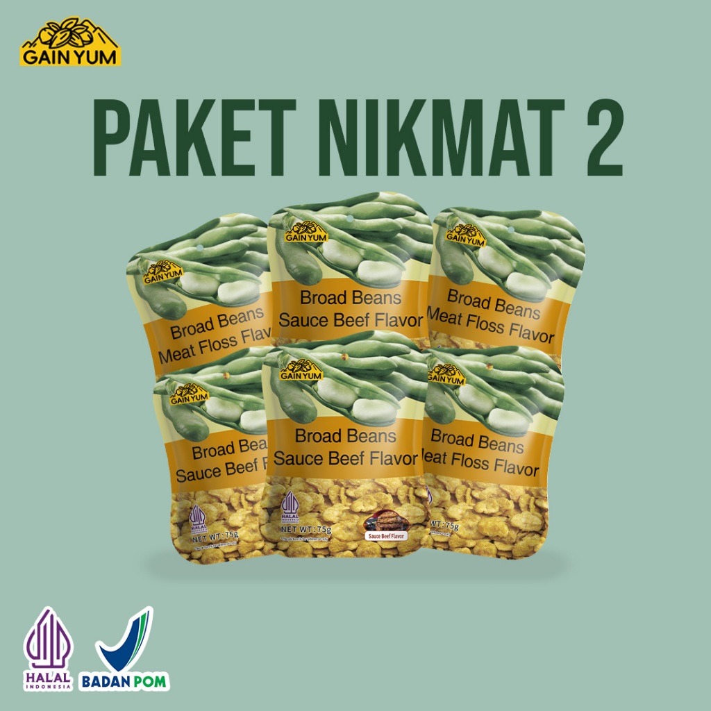 

[ PAKET NIKMAT 2 ] Gain Yum Snack - Kacang Koro Rasa Sapi dan Abon Sapi Ukuran 75g
