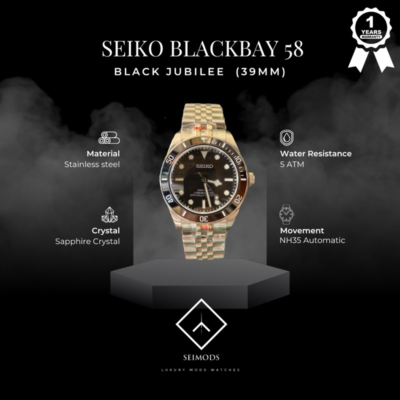 Jam Tangan Seiko Blackbay 58 39mm Mod NH35 Jubilee Automatic Watch