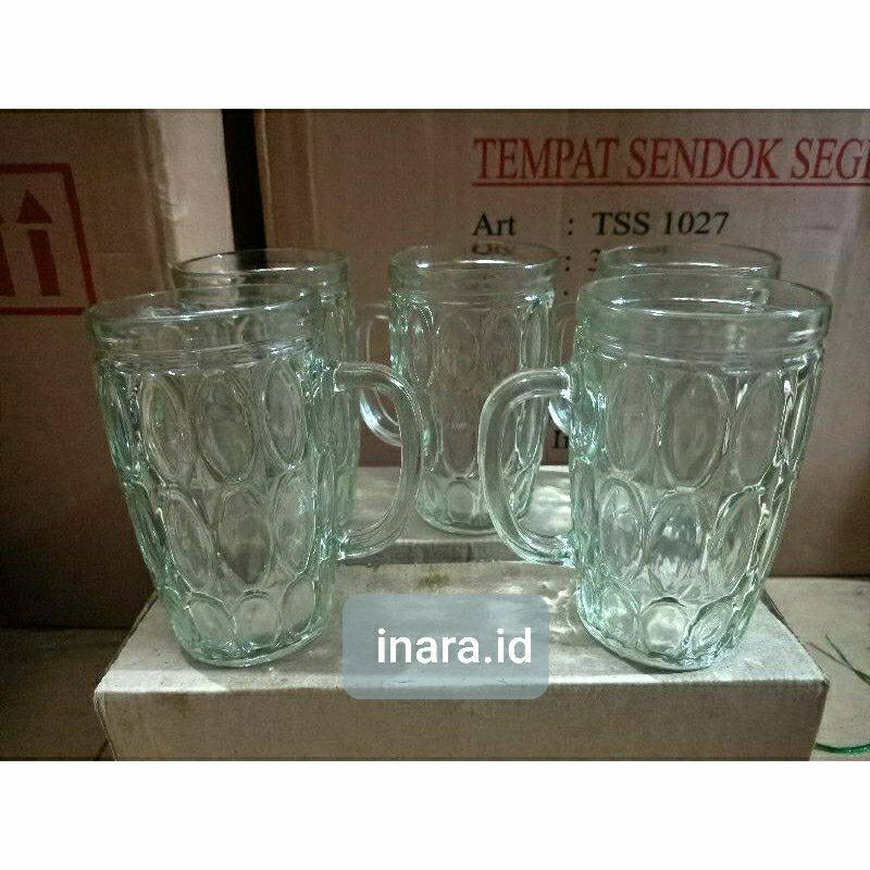 Gelas jempol / gelas gagang besar 6 pcs / warteg / warung / gelas  kaca beling