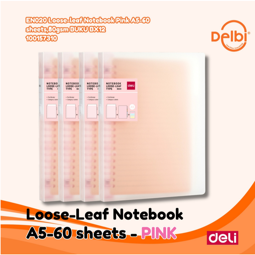 

EN020 Loose-leaf Notebook Pink A5-60 sheets,80gsm BUKU Loose-leaf Notebook Pink