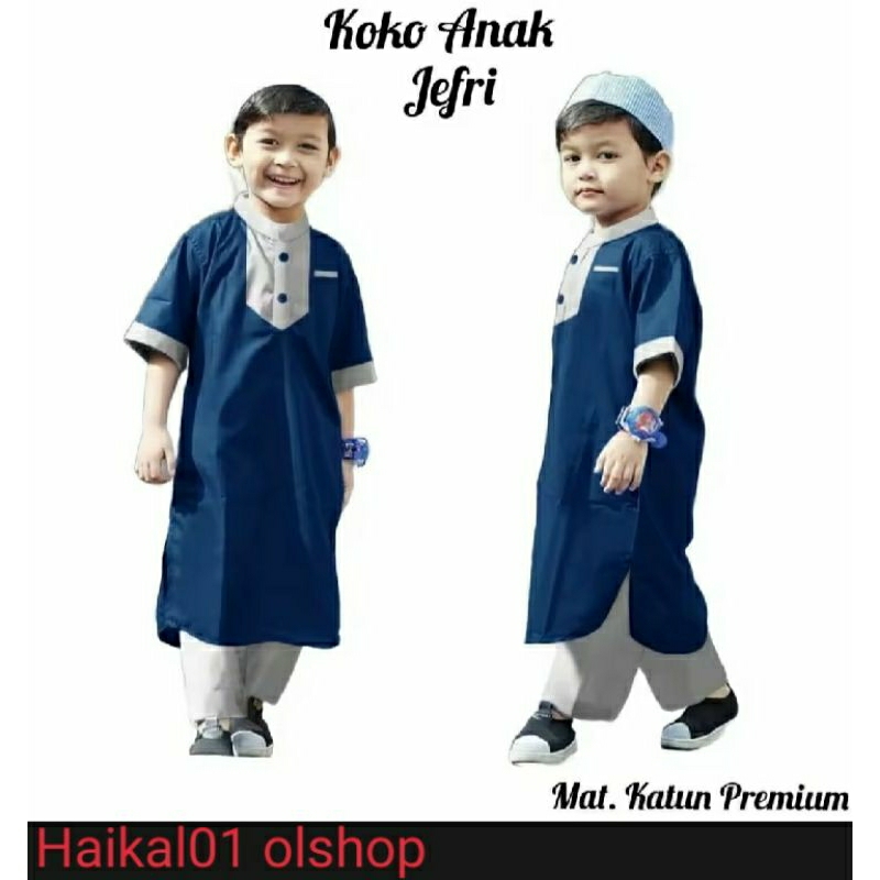 setelan koko anak laki laki usia 1-8 th set baju muslim lengan pendek model tunik kekinian