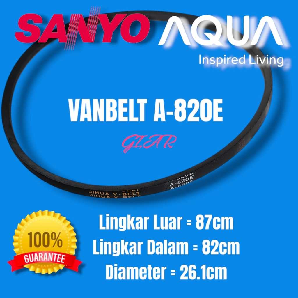 VANBELT MESIN CUCI AQUA SANYO A-820E VBELT V-BELT FANBELT A820E A 820 E