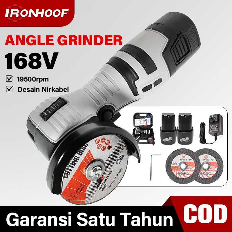 IRONHOOF 168V Gerinda Angle Grinder Cordless Mesin Gerinda Tangan Elektrik Gerinda Baterai Portable 