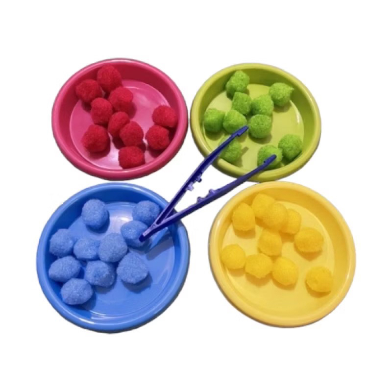 Mainan edukasi anak sorting color pompom free tweezer media anak belajar menjepit motorik montessori