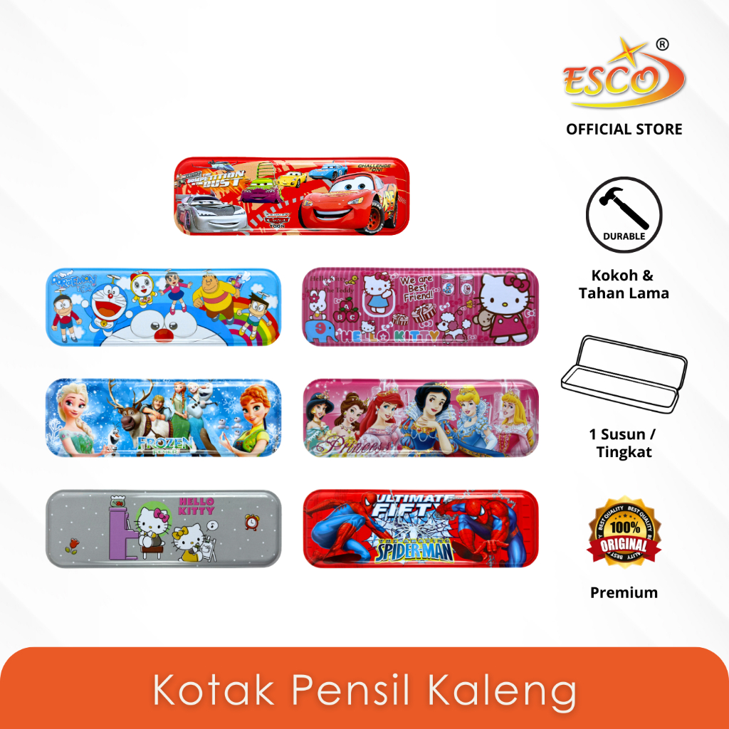 

Esco Kotak Pensil Kaleng 1 Tingkat / Tempat Pensil Pena Fancy / Metal Pencil Case PC-A2