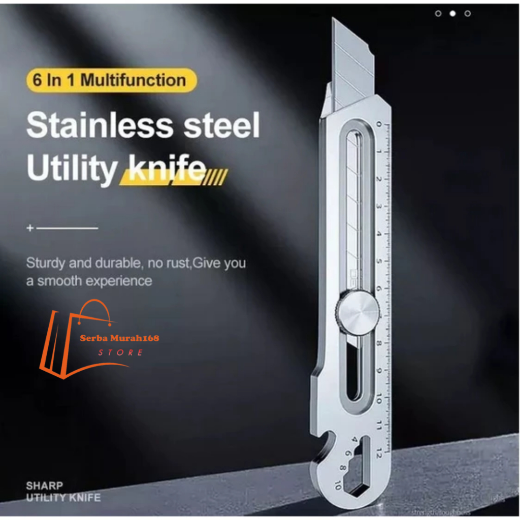 

SB168 Pisau Cutter 9IN1 Stainless Steel Anti karat / Cutter Dengan Pengukur Pembuka Botol Obeng Baut Skrup Serbaguna