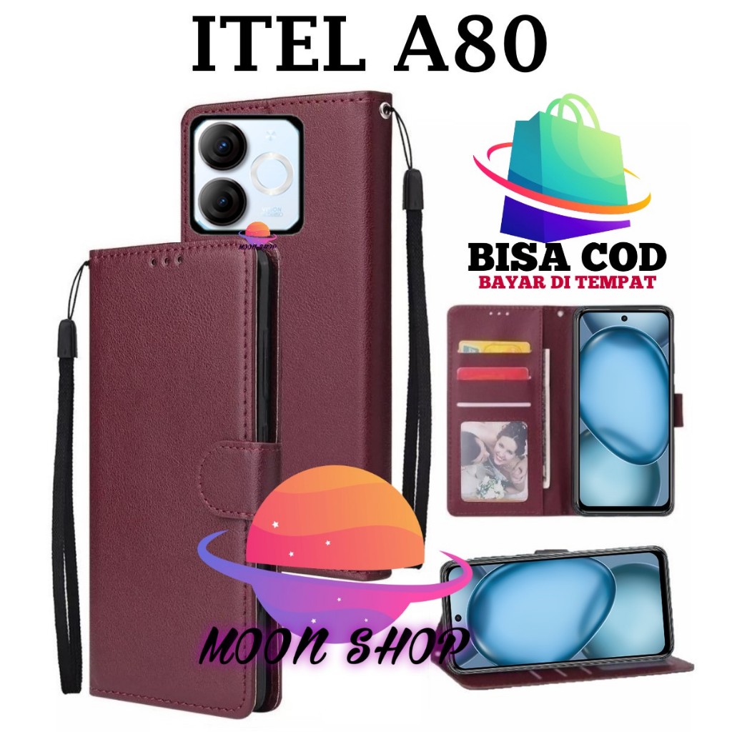 ITEL A80 FLIP LEATHER CASE PREMIUM - FLIP WALLET CASE KULIT UNTUK ITEL A80 - CASING DOMPET | FLIP CO