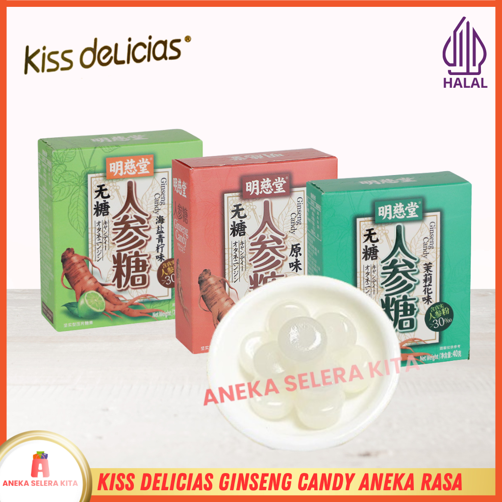 

Kiss Delicias Permen Ginseng Rasa Original, Jasmine & Sea Salt Lime Halal 40g
