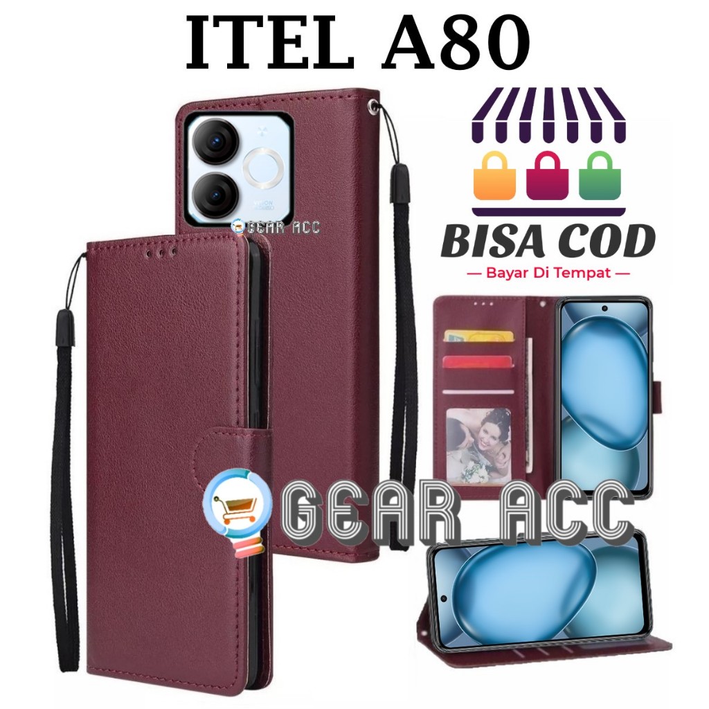 ITEL A80 FLIP LEATHER CASE PREMIUM - FLIP WALLET CASE KULIT UNTUK ITEL A80 - CASING DOMPET | FLIP CO
