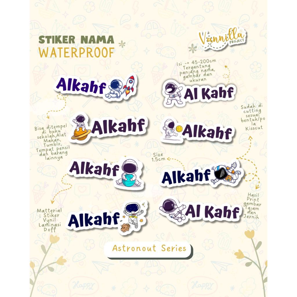 

Stiker Kiss Cut ASTRONOUT Stiker Label Nama Waterproof Tahan Air
