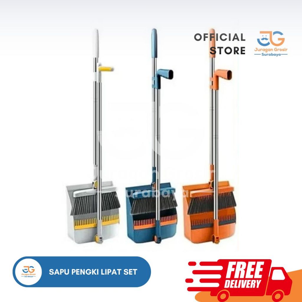 (JGS) Sapu Dan Pengki Lipat Set 2 In 1 Sapu Pembersih Lantai Dan Pengki Lipat Set