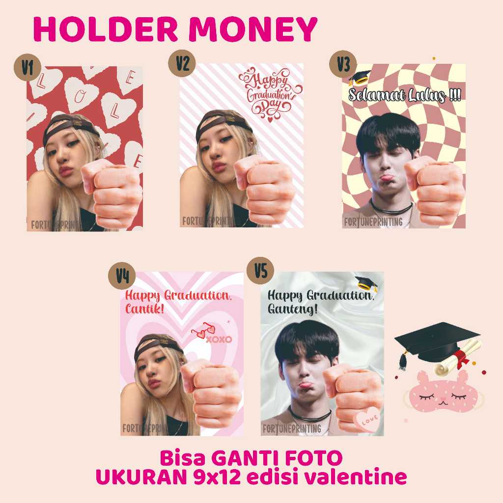 

Cetak Lollipop Candy dan Money uang Holder pegangan Happy Graduation, THR, dan Valentine Edition