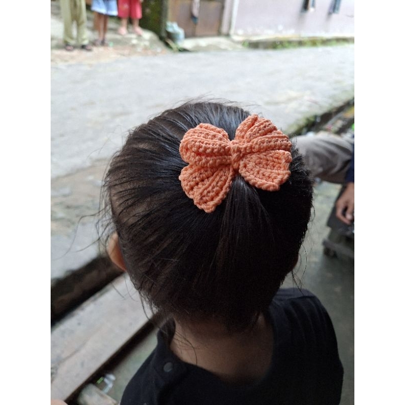 Jepit Rambut Anak Pita Rajut / Jepit Pita Rambut Crochet Handmade Terbaru Kekinian