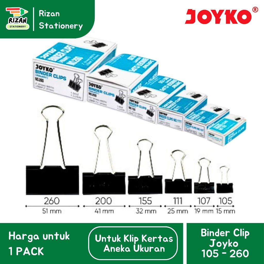

[1 PACK / 12 PCS] Binder Clip / Klip Penjepit Kertas JOYKO Aneka Ukuran 105 - 260