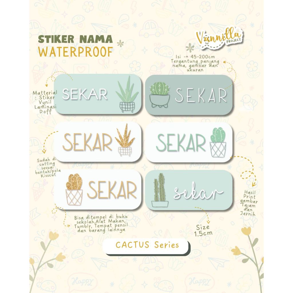 

Stiker Kiss Cut CACTUS Stiker Label Nama Waterproof Tahan Air