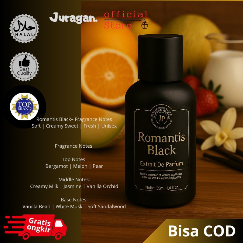 Parfum Romantis Black – Wangi Lembut Manis Segar | Unisex | Juragan Parfum