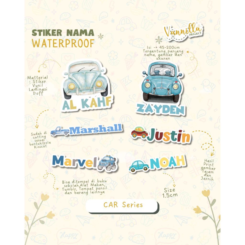 

Stiker Kiss Cut CAR TRANSPORTASI Label Nama Waterproof Tahan Air