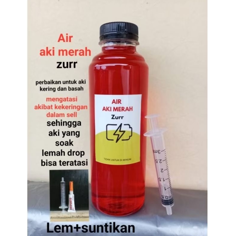 Air aki merah elektrolit  perbaikan sell aki kering 250ml