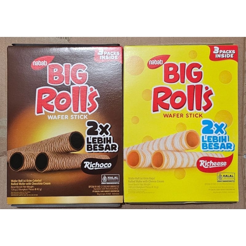 

Nabati Big Rolls Wafer Stick 108/126g Box (isi 3pack×36/42g)