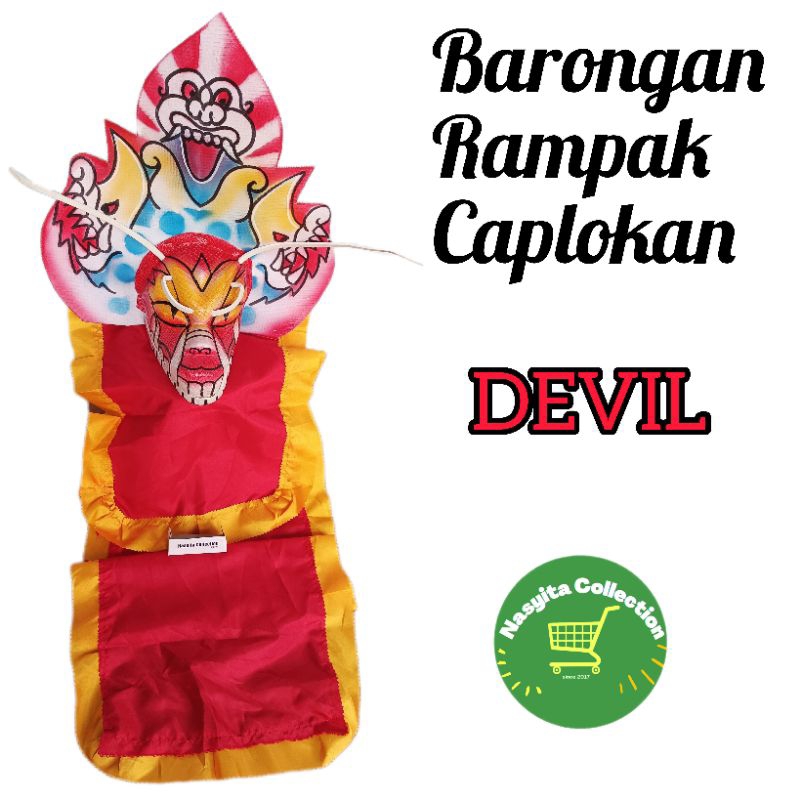 Barongan rampak caplokan mainan anak bahan spons ukuran Sedang + kain panjang motif devil
