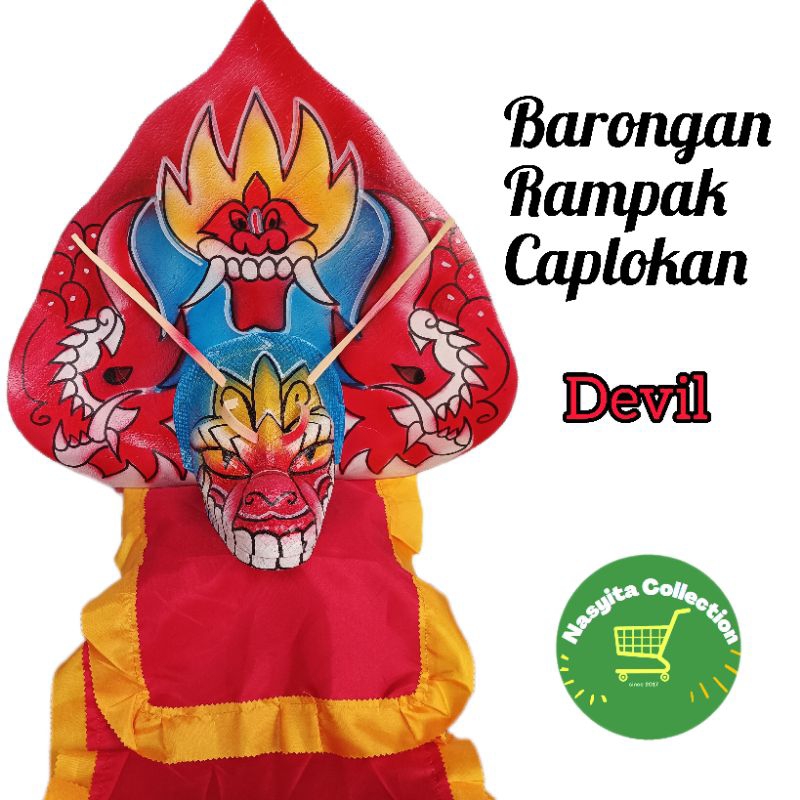 Barongan rampak caplokan mainan anak bahan spons ukuran Besar + kain panjang motif devil