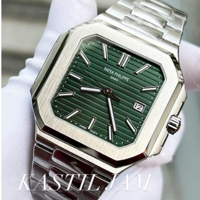 JAM TANGAN PRIA/COWOK PATEK PHILIPPE CUBITUS 5821 STEEL SUNBURST OLIVE GREEN AUTOMATIC SWISS CLONE 4