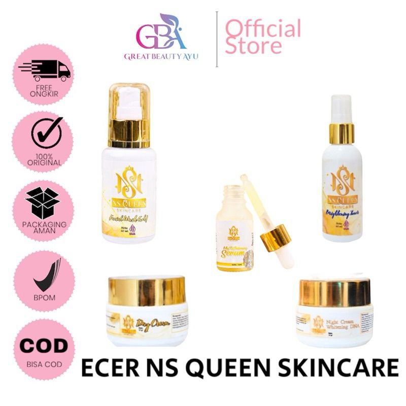 Ecer Ns Queen Skincare Perawatan Wajah Glowing Bpom , day cream, night Cream, facial wash, serum, to