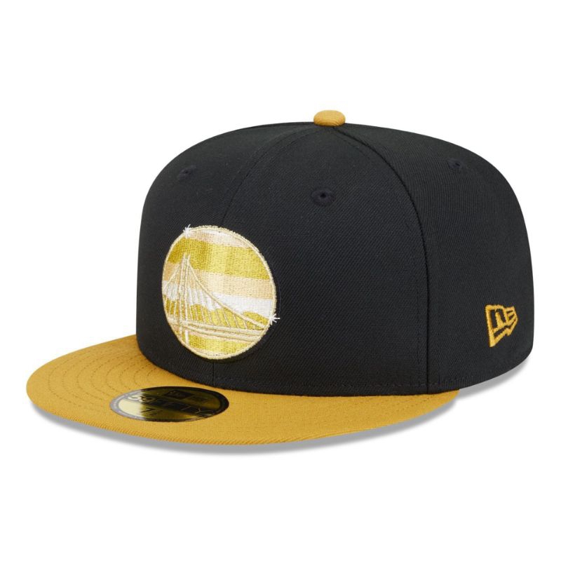 Topi New Era Cap Golden State Warriors Metallic Gold Logo 59Fifty Day 59Fifty Fitted Hat Original