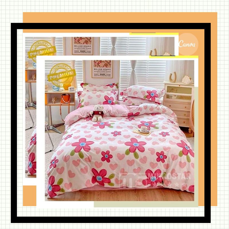 SPREI KATUN MOTIF BUNGA PINK