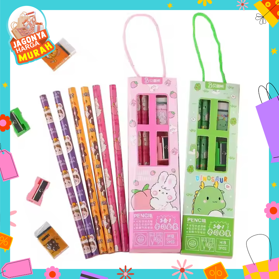 

JHM Stationery Set 5 in 1 Alat Tulis Anak Sekolah Penghapus penggaris Pensil Serutan Karakter Lucu Set Alat Tulis Anak Motif Kartun