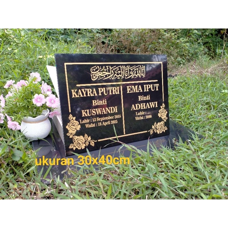 Papan Batu nisan granit hitam model dua nama