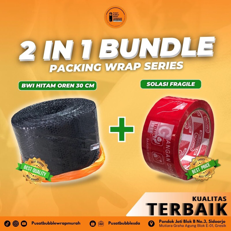 

Paket Bundling Bubblewrap Bening dan Hitam 2.2 kg , Fragile dan Solasi Bening dan Hitam 100yard