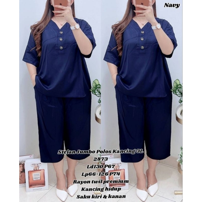 TOP - 2873 Stelan Jumbo Polos Kancing 3L IMPORT / SET POLOS RAYON LD 130CM / READY / REALPICT