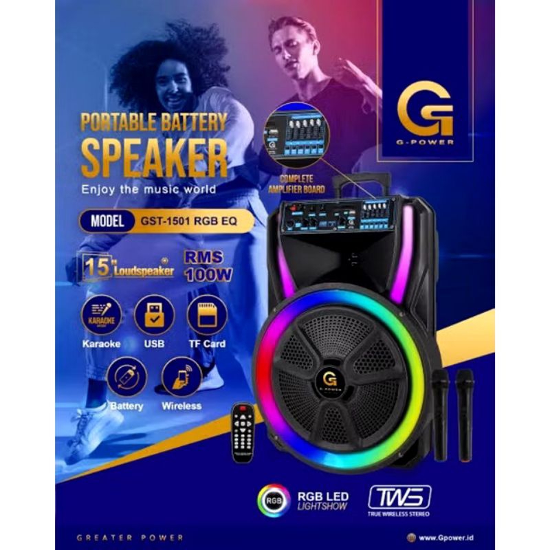 Speaker Aktif Portable 15 Inch, G Power GST-1501 RGB EQ/ Speaker Aktif Portable G Power 15"