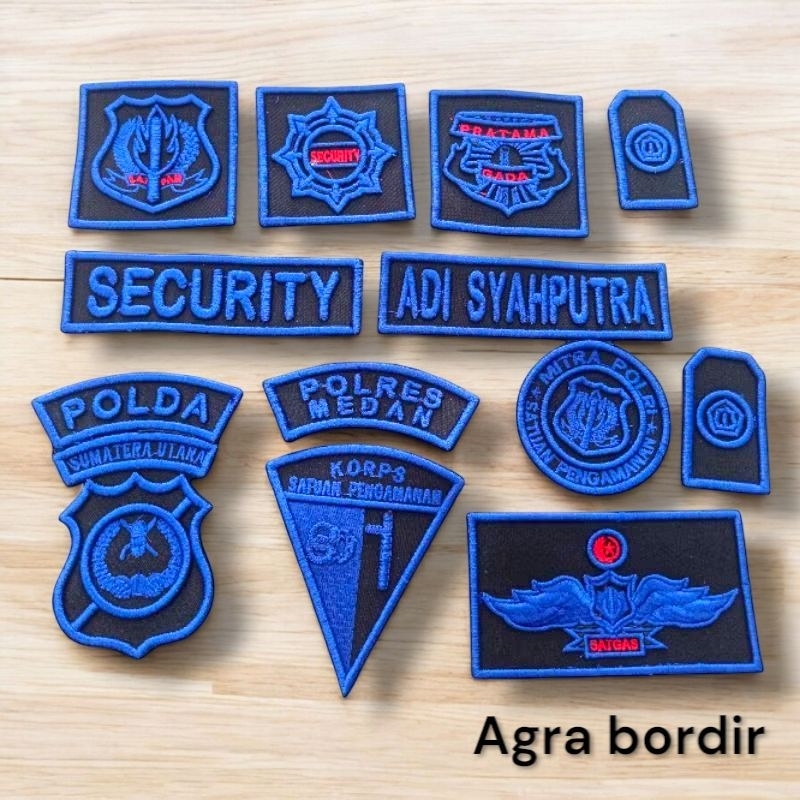 bordir satpam warna biru timbul 3d