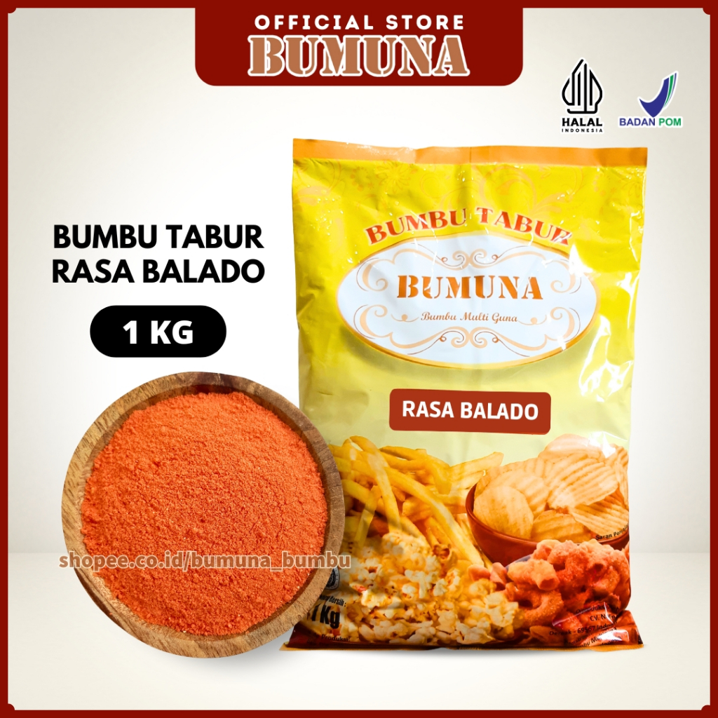 

Bumbu Tabur Balado 1Kg BUMUNA - Bumbu Cemilan Snack Kripik