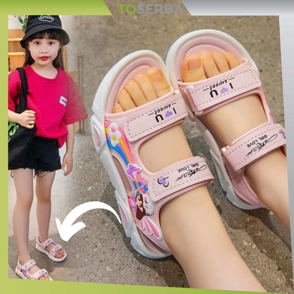 TM-337 Sepatu Sandal Pelangi Anak Perempuan / Sendal Gunung Anak Cewek Anti Slip Anti Licin Bahan Ka