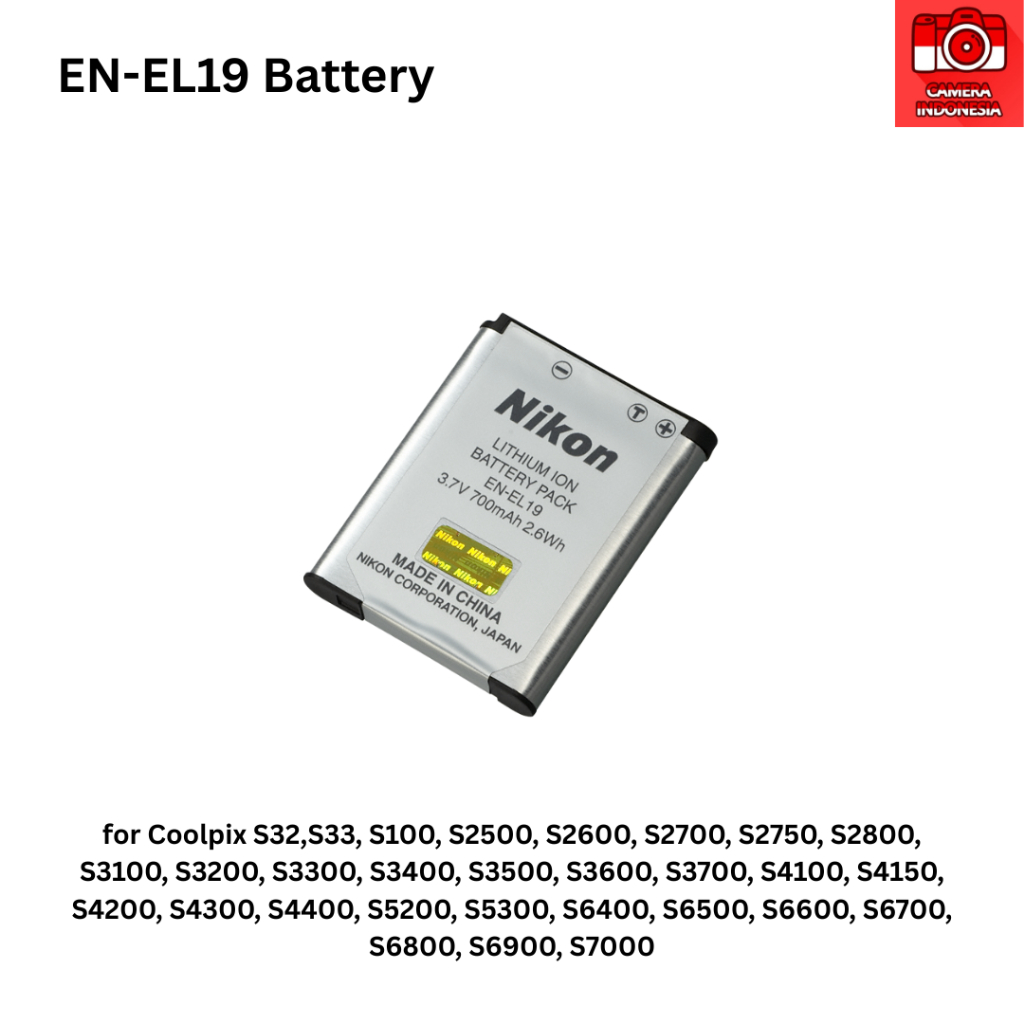 eatbull - Baterai EN-EL19 Kamera Nikon Coolpix Coolpix S32, S33, S100, S2500, S2600, S2700, S2750,