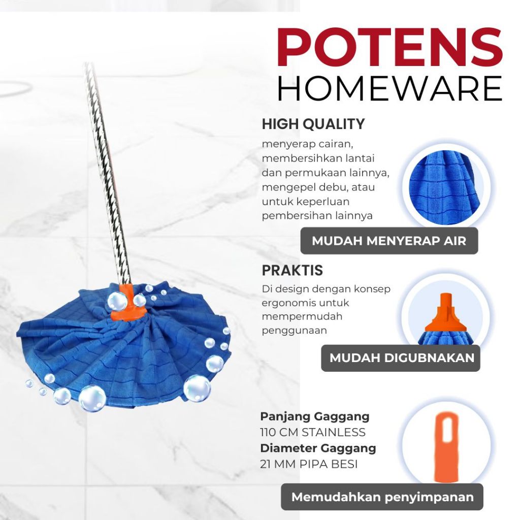 Pel Lantai Microfiber / Pel Lantai / Pel Lantai Dengan Gagang Panjang