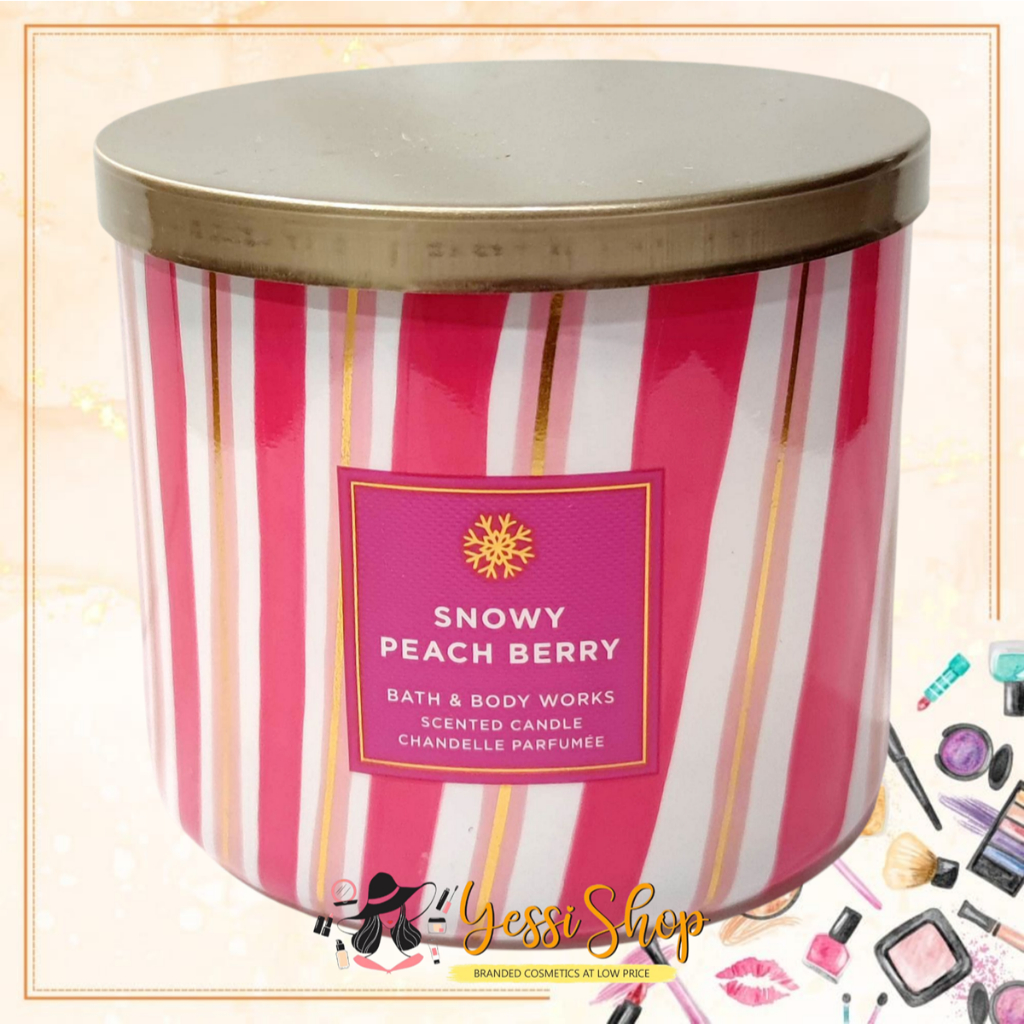 Bath & Body Works SNOWY PEACH BERRY 3-Wick Scented Candle 411Gram