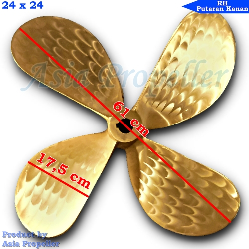 Propeller / Baling baling kapal Kuningan ukuran 24 x 24 Putaran Kanan (RH) 4 daun - Asia Propeller