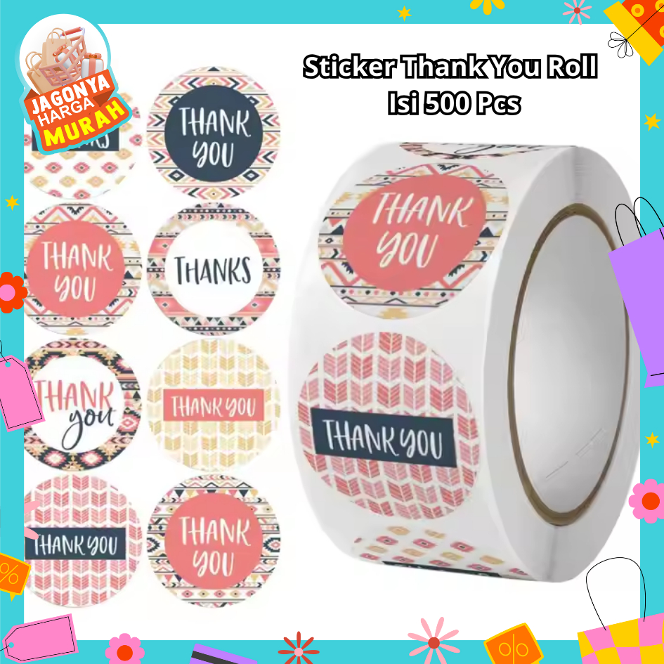 

JHM Sticker Thank You Roll Isi 500 Pcs Stiker Terima Kasih Warna Self Adhesive Seal Label Roll Sticker Thank You 2Cm Tempelan Ucapan Terimakasih Bulat 500pcs Segel Order Packing Motif Bunga Love Serbaguna