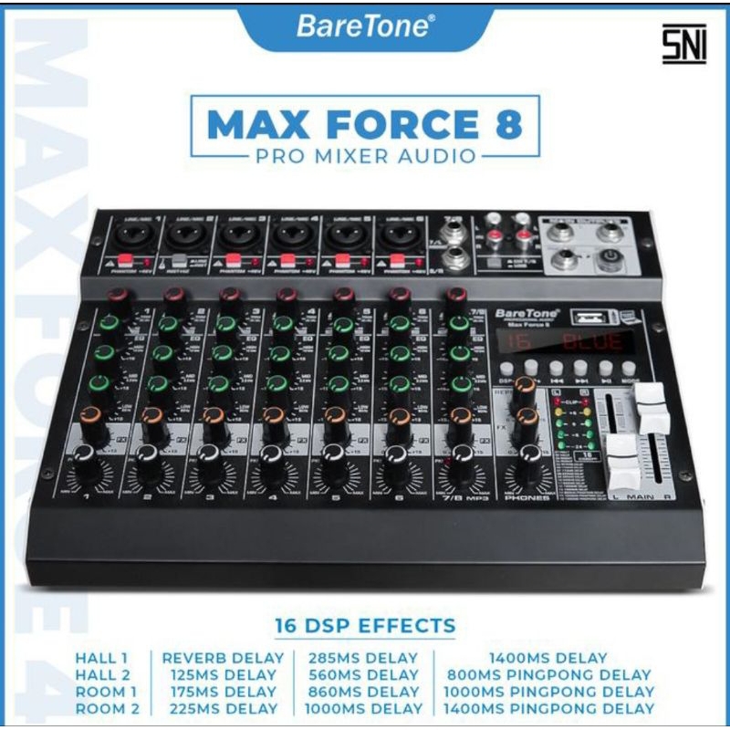 mixer audio baretone max force 8 profesional mixer 8 chanel
