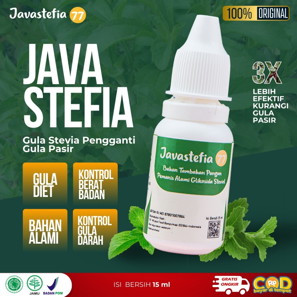 

Gula Stevia Tetes Cair Javastefia77 100% Asli BPOM Pengganti Gula Diet Pemanis Nol 0 Kalori Diabetes