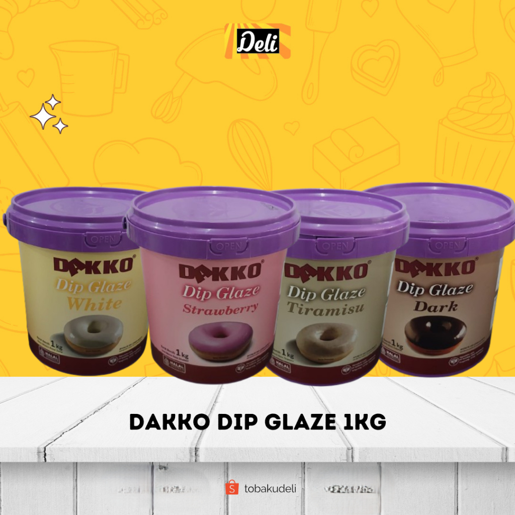 

Dakko Dip Glaze Aneka Rasa Glaze Topping Olesan Donat dan Kue 1kg (Coklat, Vanila, Stroberi, Tiramisu)