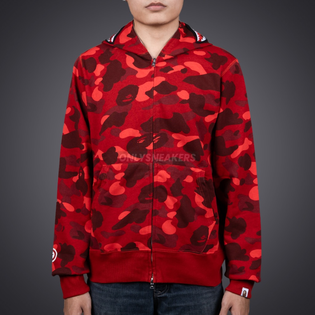 BAPE BUSY SHARK COLOR CAMO SHARK FULL ZIP HOODIE RED