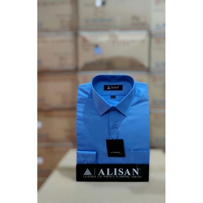 Kemeja Alisan Biru 8 Polos Lengan Panjang