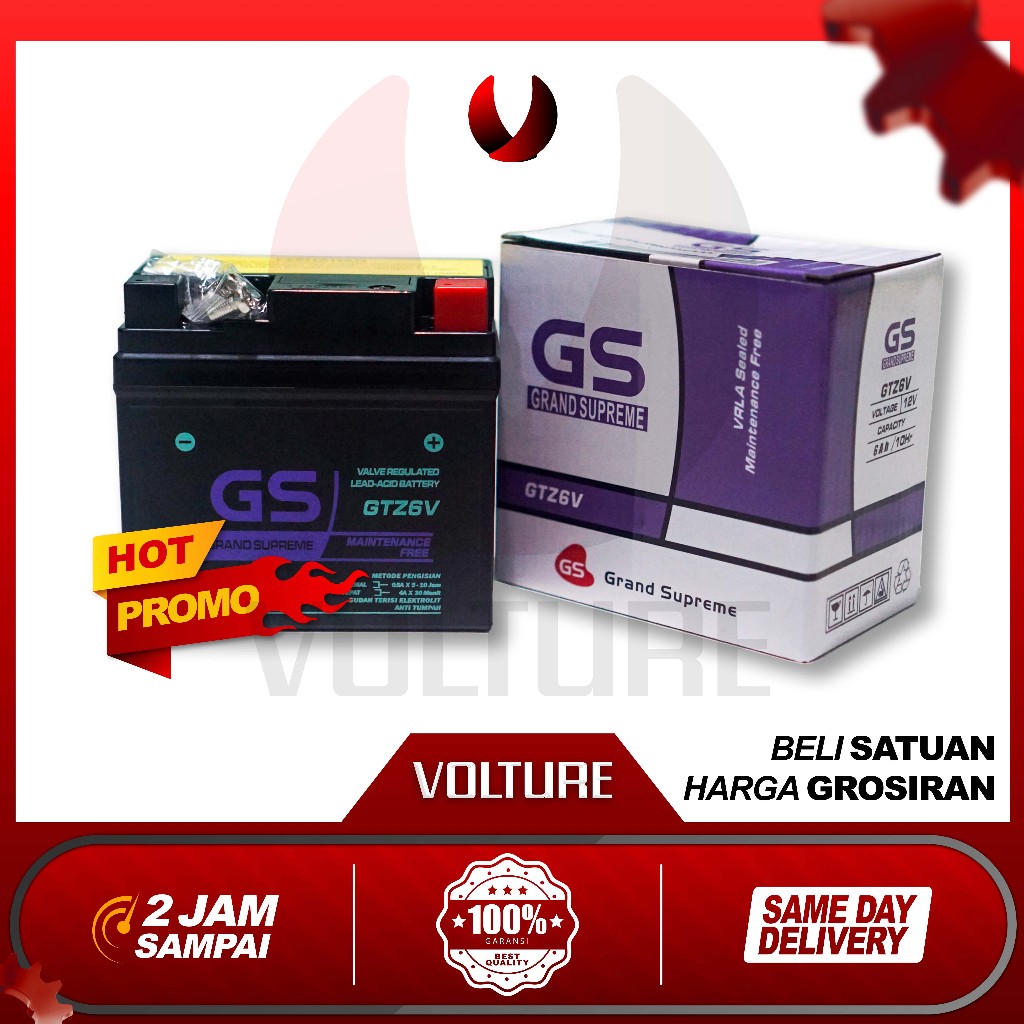 Aki motor kering BERGARANSI GS MF gtz6v 6ah 12v matic kopling bebek Honda New Sonic 150 R Honda CBR 